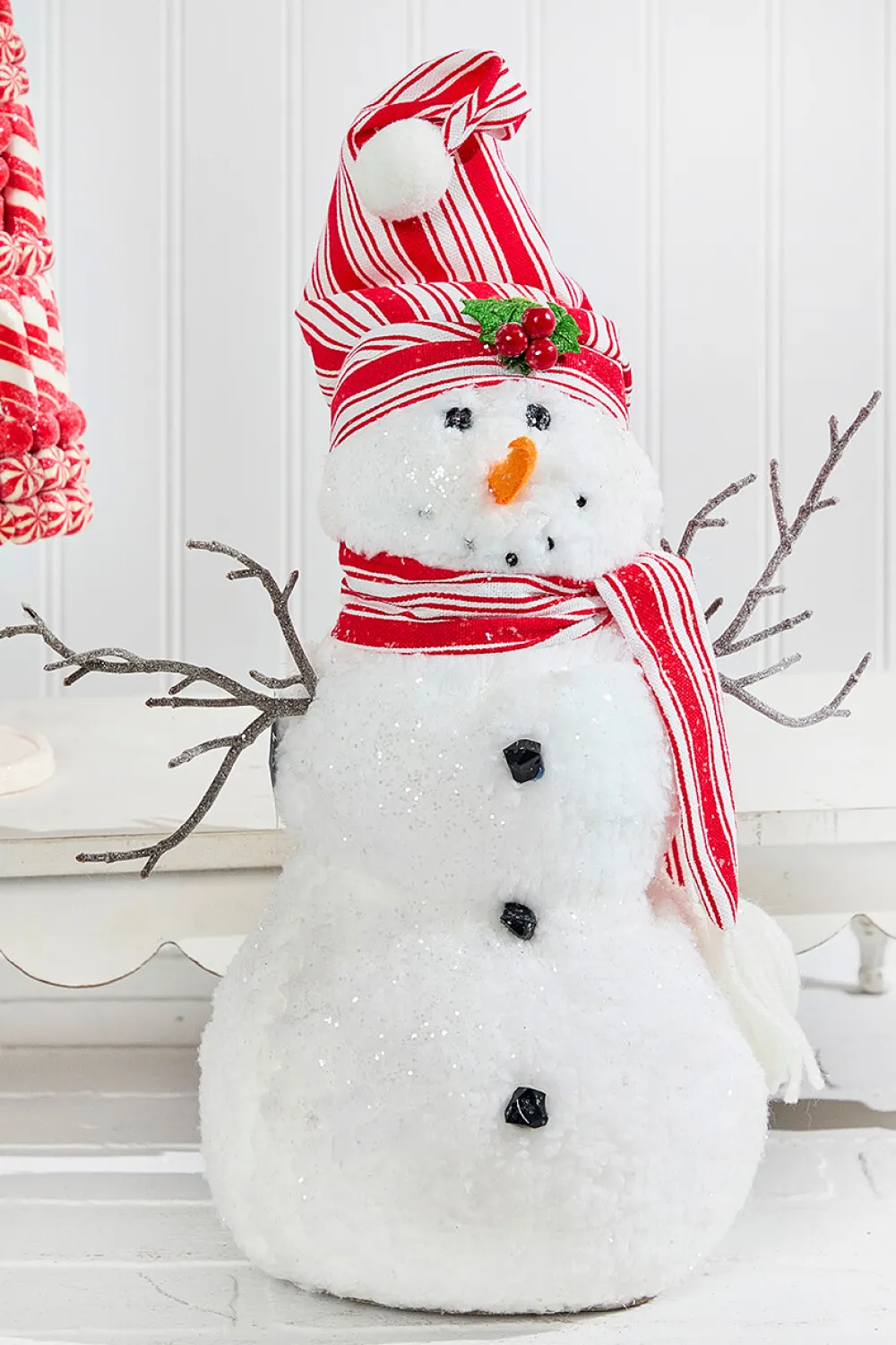 Decorator's Warehouse 12" Snowman with Stocking Cap - Red / Black > Christmas Decor|Christmas Accents