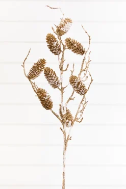 Decorator's Warehouse 36" Snowy Golden Pinecone Spray > Christmas Sprays|Christmas Decor