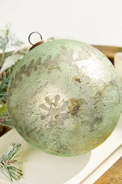 Decorator's Warehouse 6" Spruce Antique Foil Glass Etched Ball Ornament > Christmas Decor|Christmas Ornaments