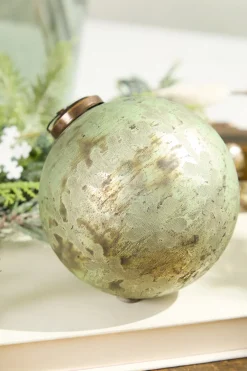 Decorator's Warehouse 4" Spruce Antique Foil Glass Etched Ball Ornament > Christmas Decor|Christmas Ornaments