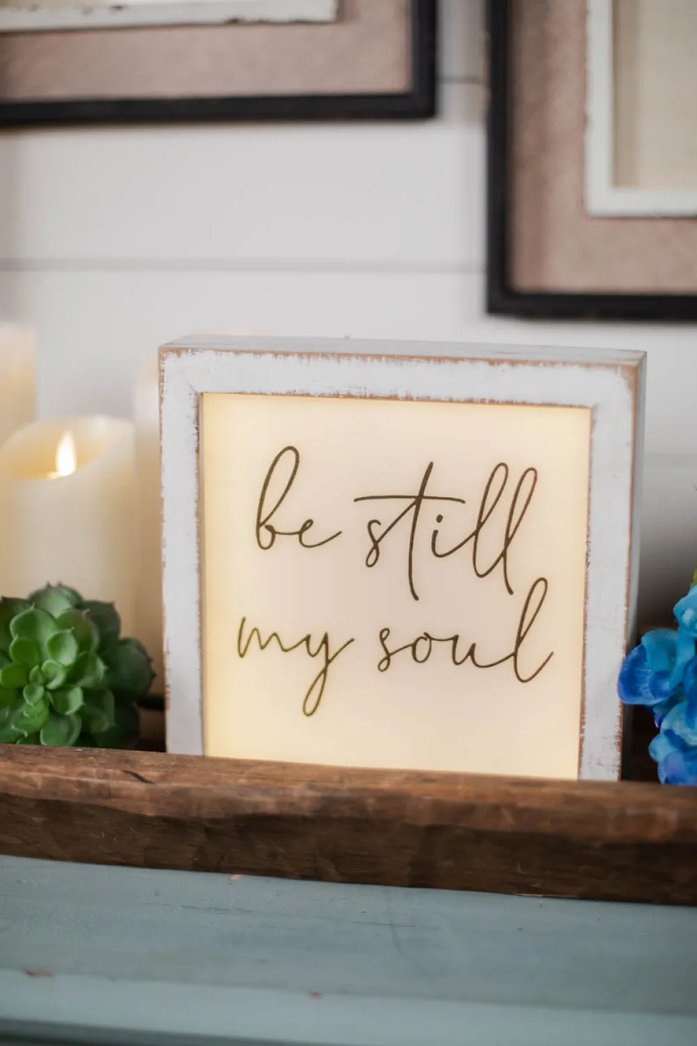 Decorator's Warehouse 9" Square White Wood Plaque with LED Lights > Christmas Decor|Fun Gifts