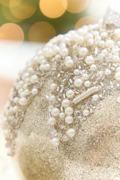 Decorator's Warehouse 4" - 6" Taupe & Pearl Beaded Glass Ornament > Christmas Decor|Jewel Tones