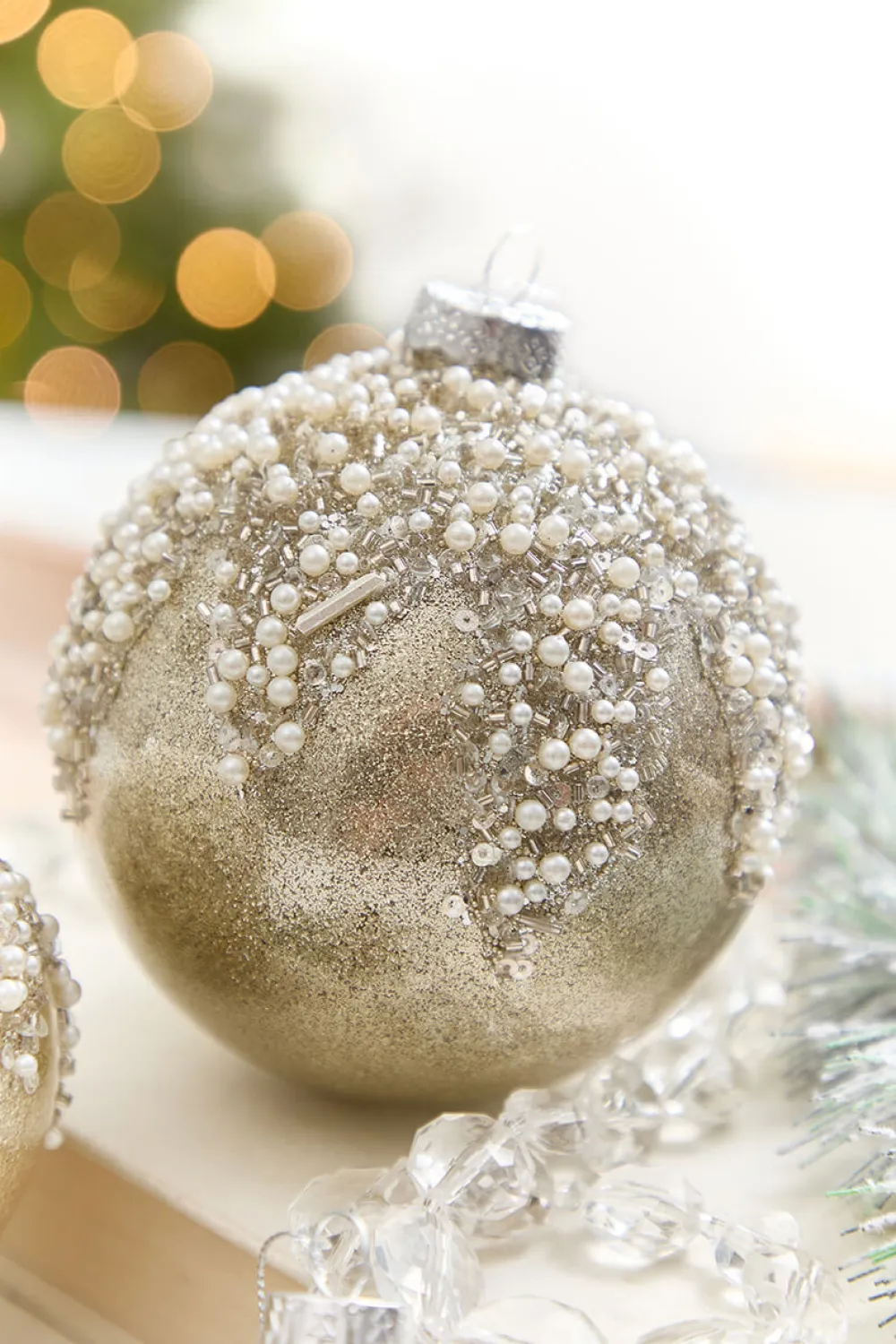 Decorator's Warehouse 4" - 6" Taupe & Pearl Beaded Glass Ornament > Christmas Decor|Jewel Tones