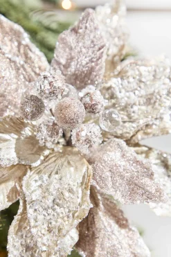 Decorator's Warehouse 28" Taupe Poinsettia Stem > Gold & Champagne|Natural Elegance