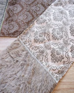 Decorator's Warehouse Taupe Printed Velvet with Fur Trim Table Runner (15"x72") > Christmas Textiles|Gold & Champagne