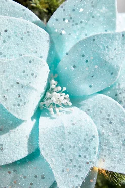Decorator's Warehouse 22" Teal with Sparkles Frosted Poinsettia Stem > Kristin'S Picks|Santa'S Sweet Shoppe