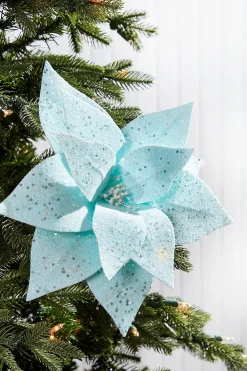 Decorator's Warehouse 22" Teal with Sparkles Frosted Poinsettia Stem > Kristin'S Picks|Santa'S Sweet Shoppe