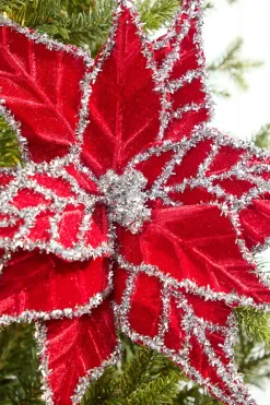 Decorator's Warehouse 24" Tinsel Edge Velvet Poinsettia Stem > Christmas Decor|Christmas Flowers