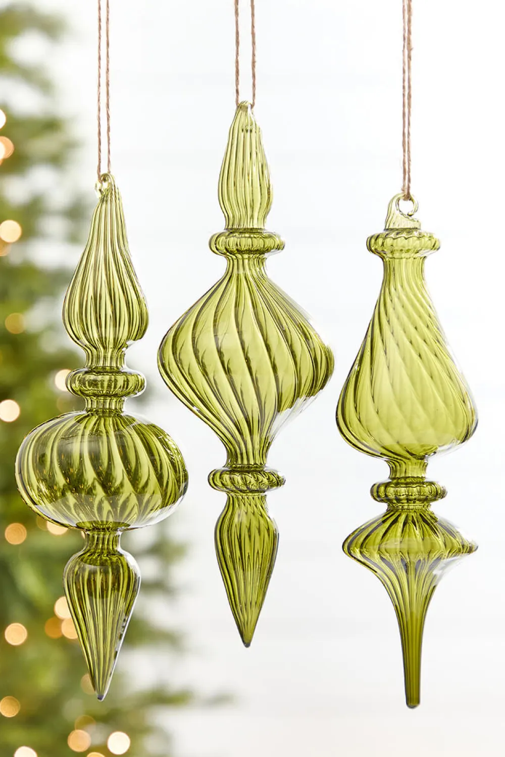 Decorator's Warehouse 9" - 10" Transparent Green Finial Glass Ornament > Christmas Decor|Merry & Bright