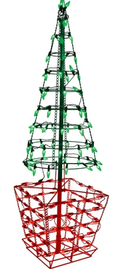Decorator's Warehouse 4' Twinkling Tree Topiary with 150 Lights C5 & G12 - Green /Red > Outdoor Lighting|Lit Signs