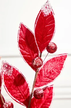 Decorator's Warehouse 24" Velvet Glitter Leaf Stem > Christmas Decor|Red & Silver