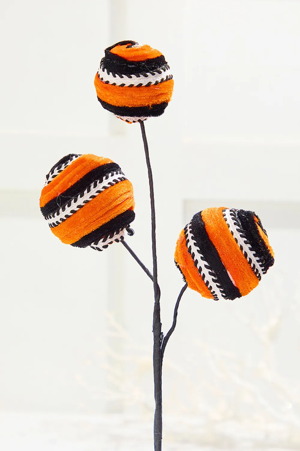 Decorator's Warehouse 17" Velvet Stripe Ball Spray - Orange > Halloween|Halloween