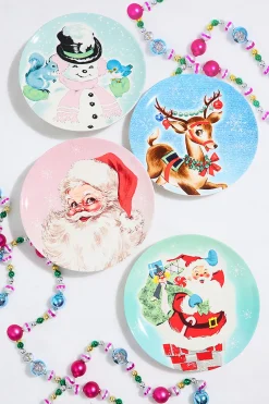 Decorator's Warehouse 8" Vintage Round Christmas Plates - Set of 4 > Retro Brites|Christmas Decor