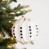Decorator's Warehouse 4” White and Black Glass Dotted/Striped/Quilted Ornament > Christmas Sale|Christmas Decor
