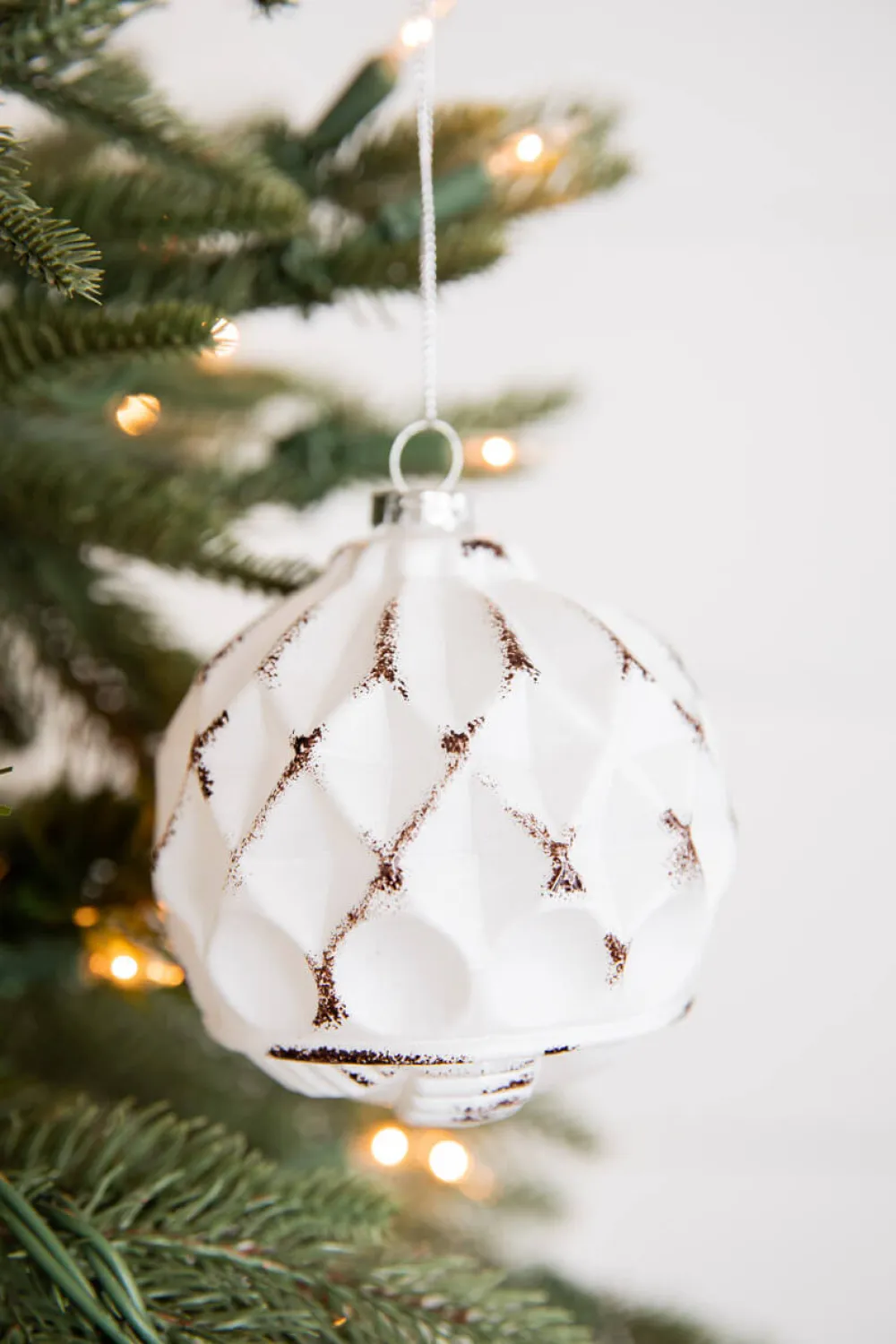 Decorator's Warehouse 4” White and Black Glass Dotted/Striped/Quilted Ornament > Christmas Sale|Christmas Decor