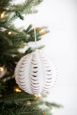 Decorator's Warehouse 4” White and Black Glass Dotted/Striped/Quilted Ornament > Christmas Sale|Christmas Decor