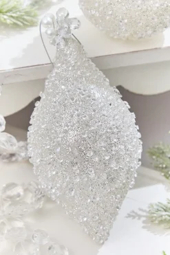 Decorator's Warehouse 4" - 6" White Beaded Glass Ornament > White Christmas|Christmas Decor