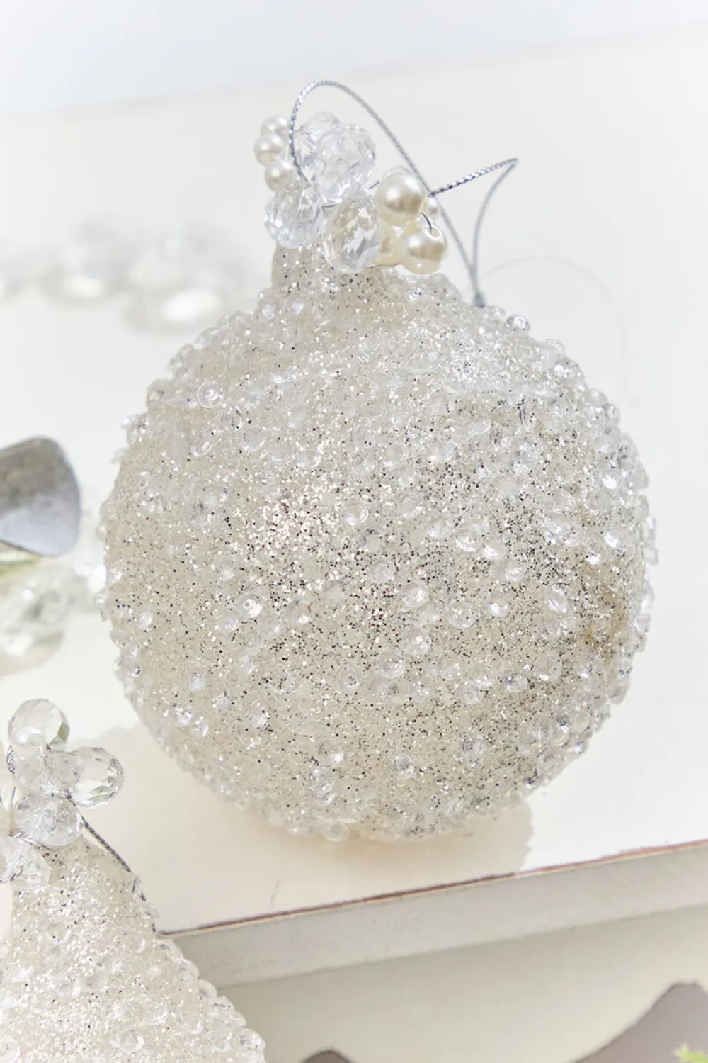 Decorator's Warehouse 4" - 6" White Beaded Glass Ornament > White Christmas|Christmas Decor