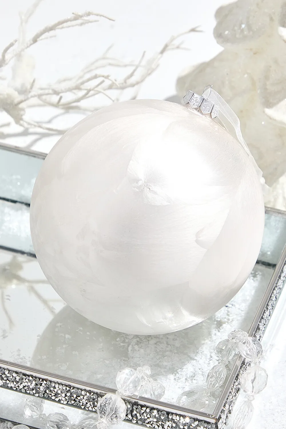 Decorator's Warehouse 6.75" White Frost Glass Ball Ornament > White Christmas|Christmas Decor