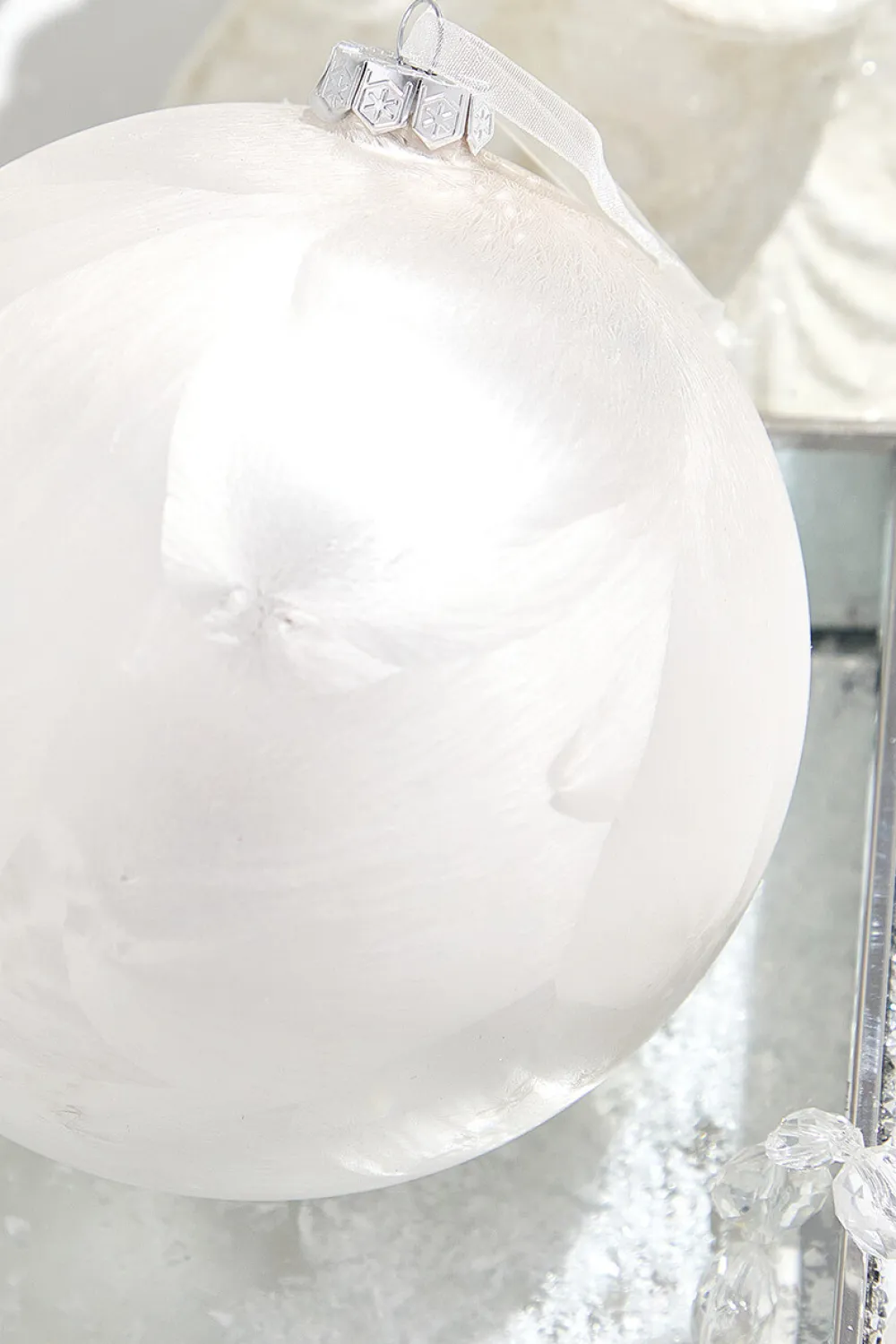 Decorator's Warehouse 6.75" White Frost Glass Ball Ornament > White Christmas|Christmas Decor