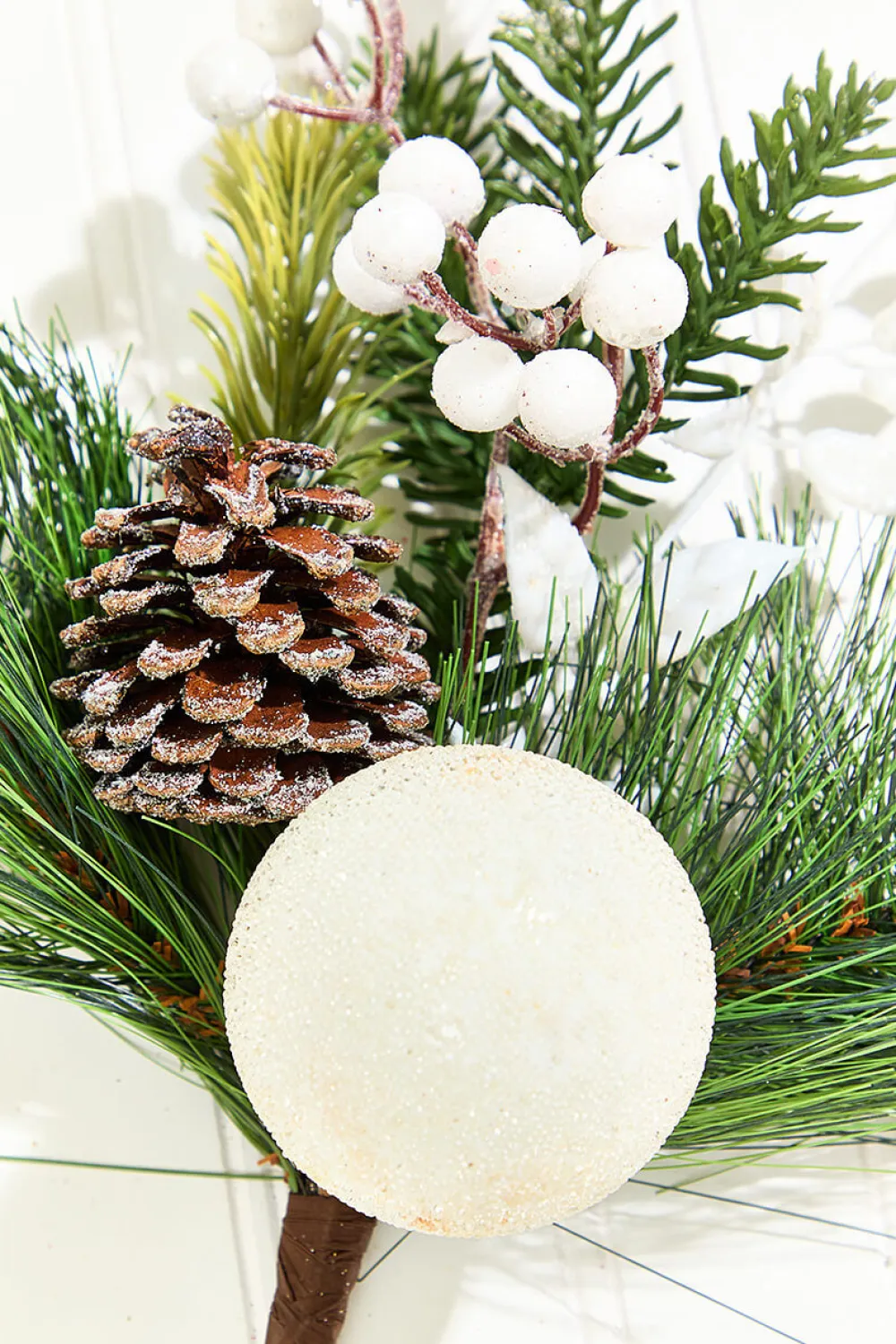 Decorator's Warehouse 14.5" White Glitter Pinecone Ornament Spray > White Christmas|Christmas Sprays