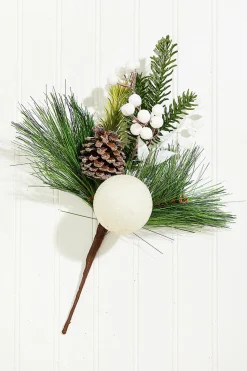 Decorator's Warehouse 14.5" White Glitter Pinecone Ornament Spray > White Christmas|Christmas Sprays