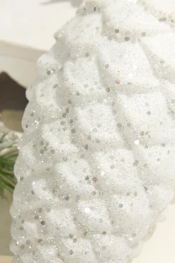Decorator's Warehouse 9" White Glitter Pinecone with Hanger > White Christmas|Christmas Decor