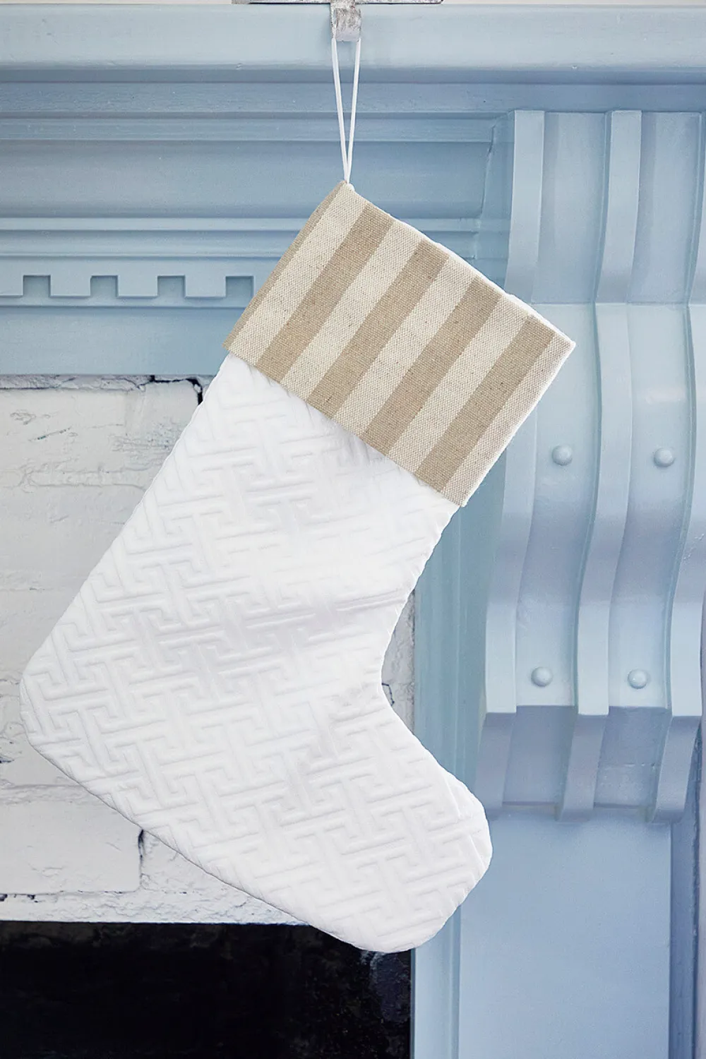 Decorator's Warehouse White Quilted Stocking with Stripes > Christmas Decor|Christmas Textiles