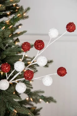 Decorator's Warehouse 30” White & Red Ball Stem > Christmas Sprays|Christmas Decor