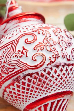 Decorator's Warehouse 10" White Red Matte Metallic Finial Ornament > Christmas Ornaments|Peppermint