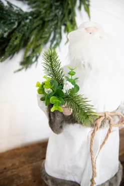 Decorator's Warehouse 19” White Robe Santa Figure with Greenery Bundle > Winter Woodland|Santas & Angels