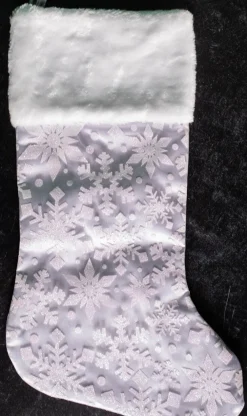 Decorator's Warehouse 20” White Snowflake Glitter Print on Sheer Organza Stocking > Christmas Textiles|White Christmas