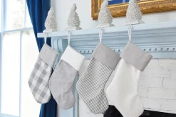 Decorator's Warehouse White Stocking with Gray Stripes > Christmas Textiles|Christmas Decor