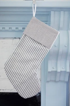 Decorator's Warehouse White Stocking with Gray Stripes > Christmas Textiles|Christmas Decor