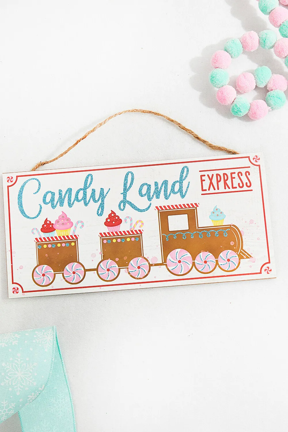 Decorator's Warehouse 12" White Tan Turquoise Pink Red "Candy Land Express" Sign > Santa'S Sweet Shoppe|Christmas Decor