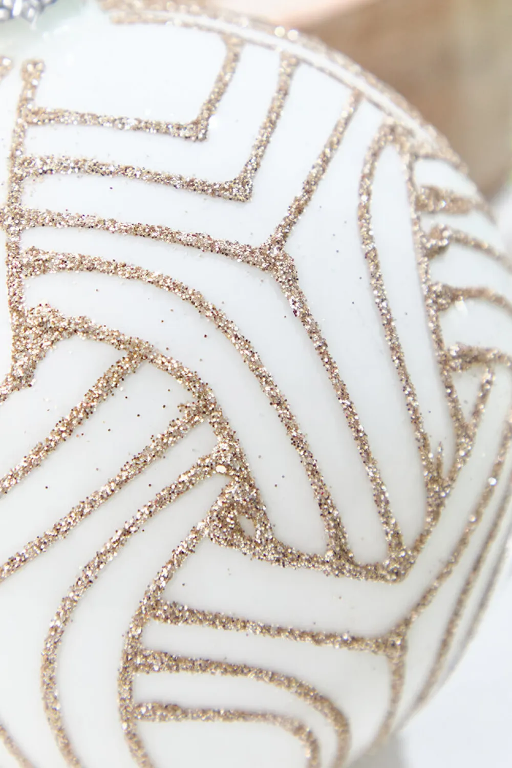 Decorator's Warehouse 5" - 6" White With Champagne Glitter Art Deco Glass Ornament > Christmas Decor|Christmas Ornaments