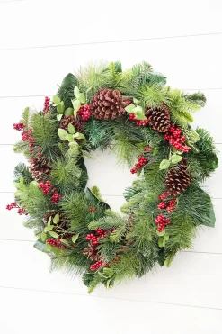 Decorator's Warehouse 29" Winter Foliage & Magnolia Leaf Wreath > Cardinal|Christmas Decor
