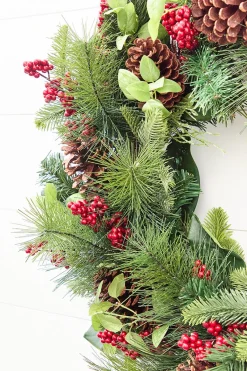 Decorator's Warehouse 29" Winter Foliage & Magnolia Leaf Wreath > Cardinal|Christmas Decor