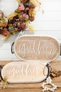 Decorator's Warehouse Wood Engraved & Metal Harvest Design Trays - Set of 2 > Fall Decor|Fall Decor