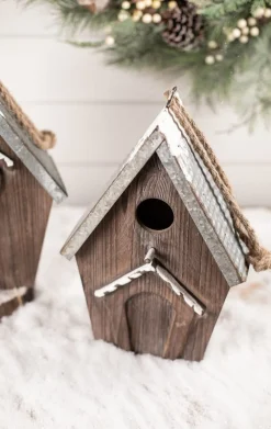 Decorator's Warehouse Wood Galvanized Metal Birdhouse > Winter Woodland|Christmas Accents