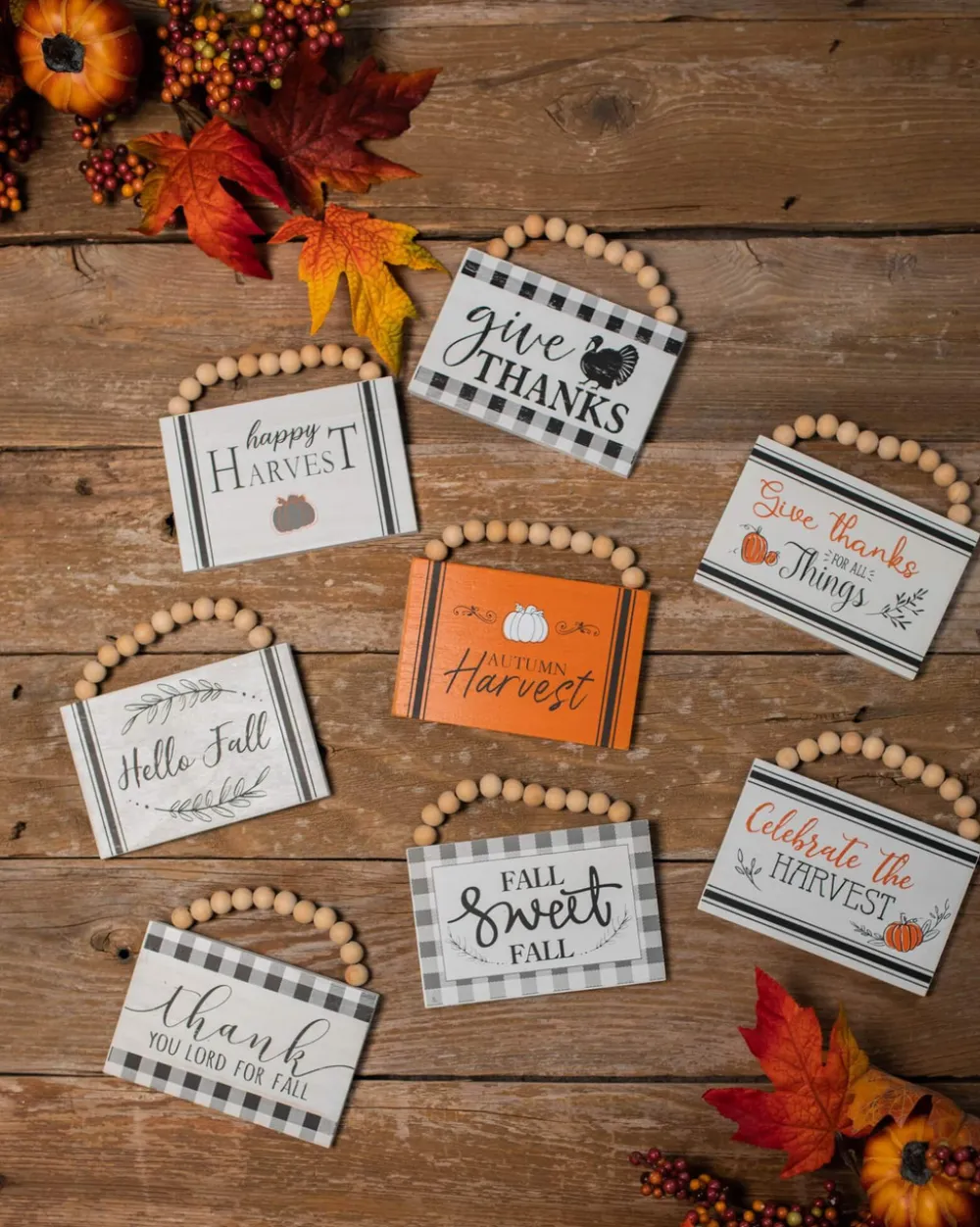Decorator's Warehouse 6" Wood Harvest Sign with Beaded Hanger > Fall Decor|Fall Decor