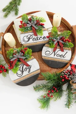 Decorator's Warehouse 8.5" Wood Holiday Ornament With Bow > Christmas Ornaments|Christmas Ornaments