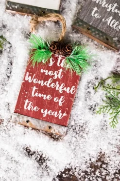 Decorator's Warehouse 5” Wood Holiday Sign Ornament with Pinecone Accent > Christmas Ornaments|Christmas Ornaments