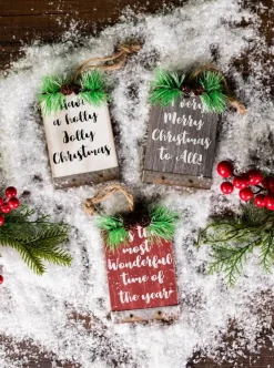 Decorator's Warehouse 5” Wood Holiday Sign Ornament with Pinecone Accent > Christmas Ornaments|Christmas Ornaments
