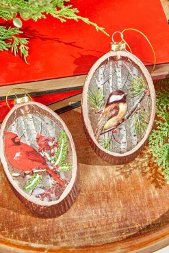 Decorator's Warehouse 5.5” Woodland Bird Glass Disc Ornament > Christmas Ornaments|Cardinal