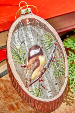 Decorator's Warehouse 5.5” Woodland Bird Glass Disc Ornament > Christmas Ornaments|Cardinal