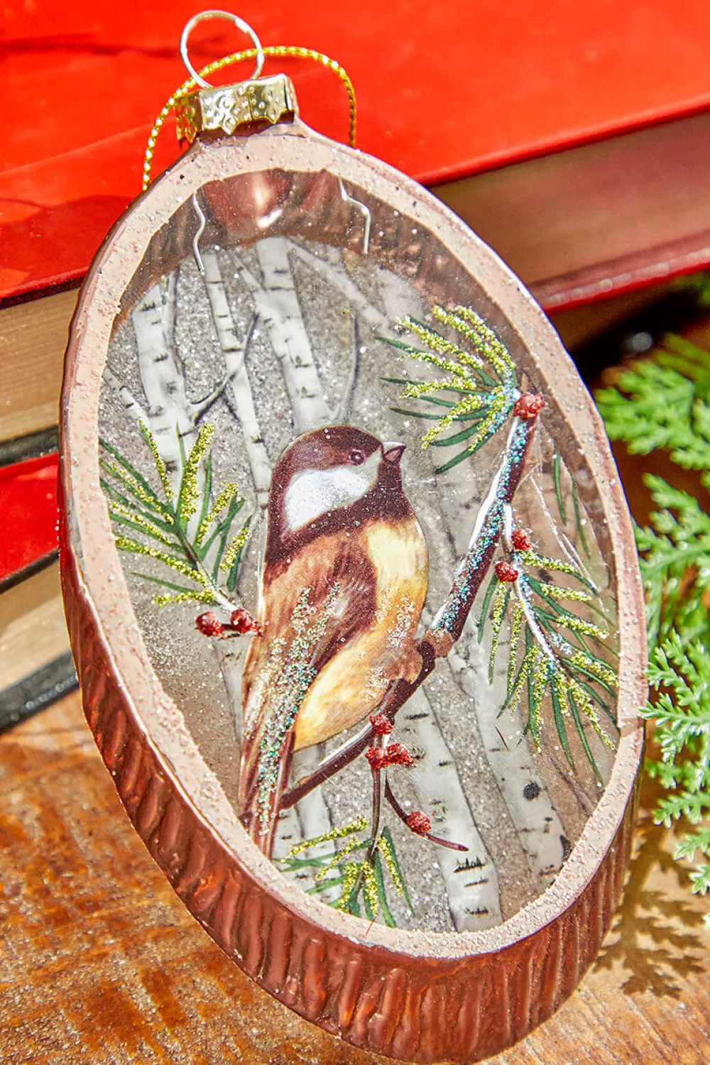 Decorator's Warehouse 5.5” Woodland Bird Glass Disc Ornament > Christmas Ornaments|Cardinal