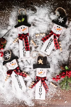 Decorator's Warehouse 11.8” Wood Snowman with Buffalo Check Plaid Scarf Ornament > Christmas Ornaments|Christmas Ornaments