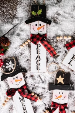 Decorator's Warehouse 11.8” Wood Snowman with Buffalo Check Plaid Scarf Ornament > Christmas Ornaments|Christmas Ornaments