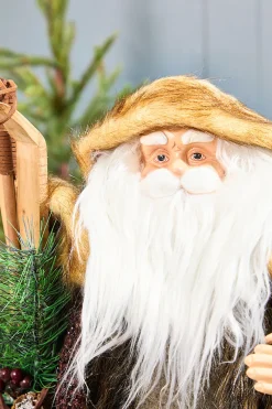 Decorator's Warehouse 25” Woven Burlap Santa With Skis & Lantern > Winter Woodland|Santas & Angels